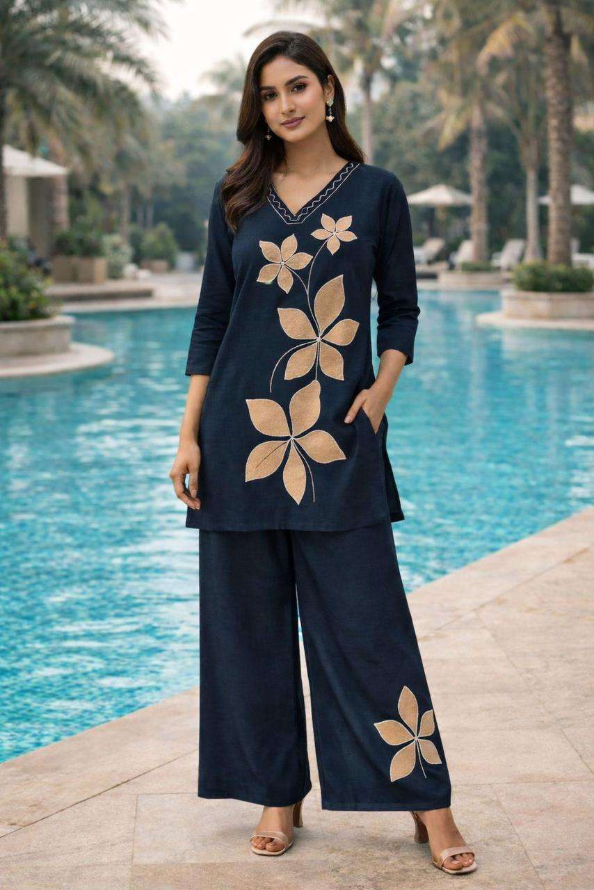 Rani VATICAN FLORAL FULL EMBROIDERY ON V NECK EMBROIDERY WORK CORD SETS