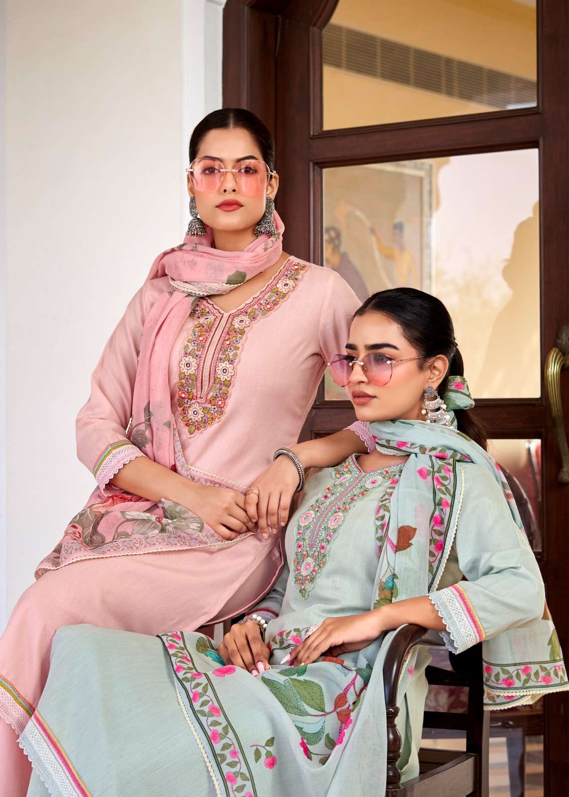 suman rangoon by krisha creation viscose fancy embroidery kurti pant dupatta set