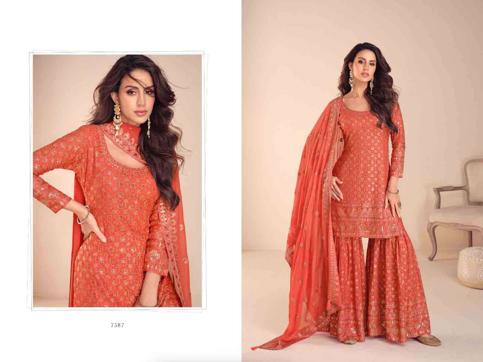 ziana gulkayra by krisha creation premium real georgette top with palazzo & dupatta set