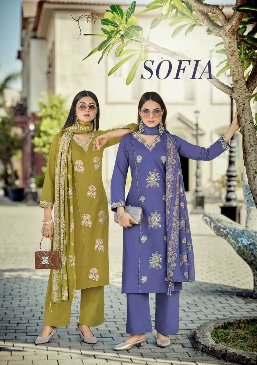 karissa sofia by krisha creation bombay cotton straight embroidery & handwork kurti pant dupatta set