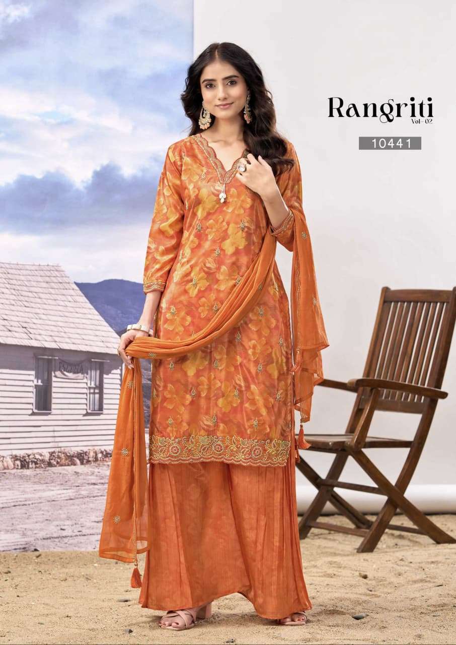 rangoon rangriti digital print beads work top with palazzo and dupatta set at krisha creation