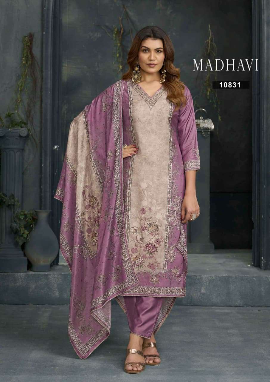 madhavi rangoon pure muslin digital print swaorski work kurti with pant & muslin dupatta set