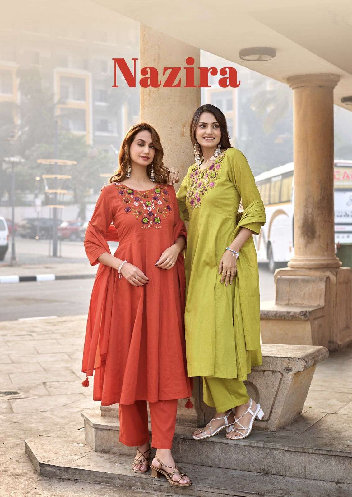 mittoo nazira mul cotton thread & handwork kurti pant dupatta set by krisha creation