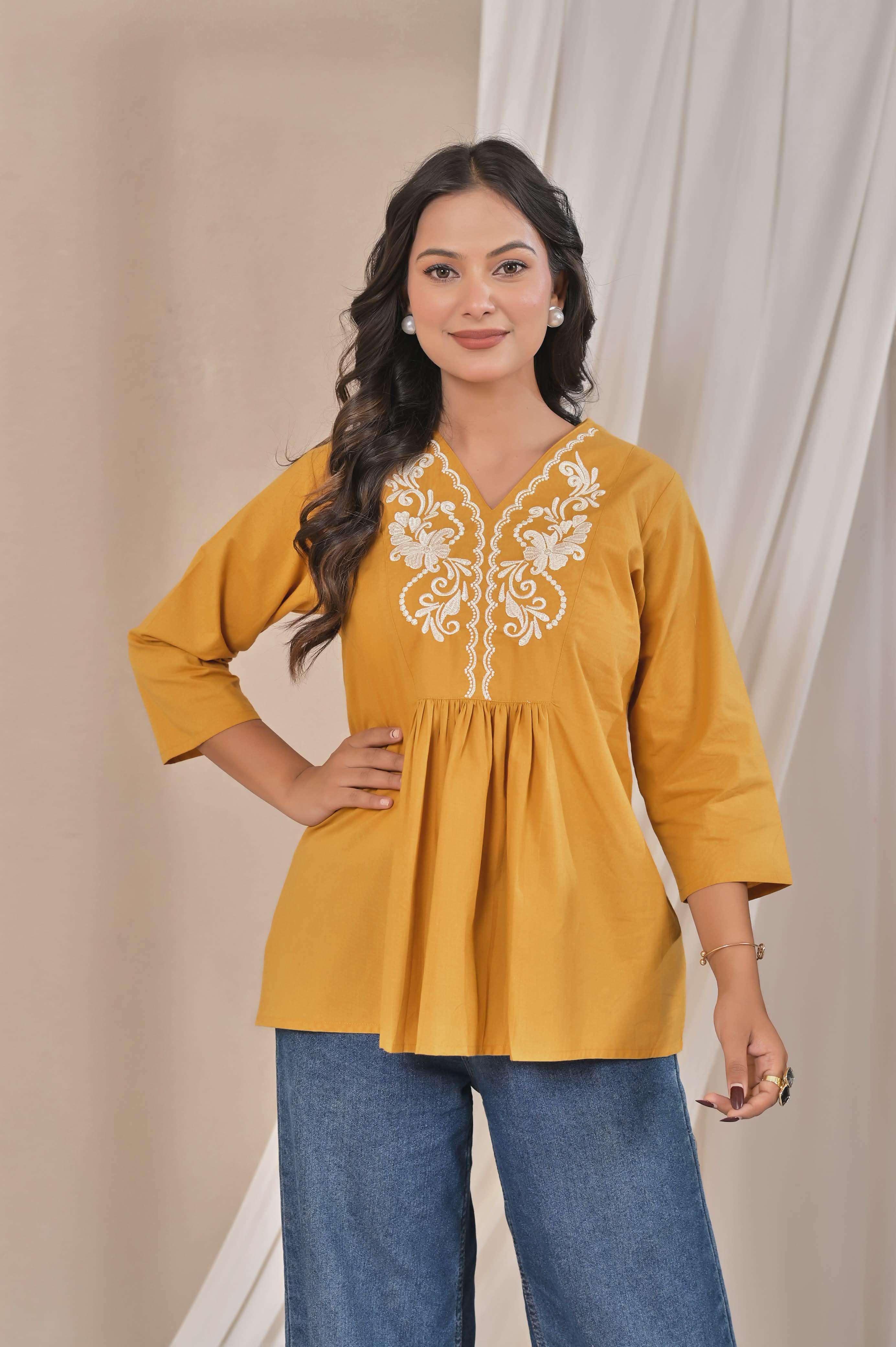 polo 5 cotton 60 60 embroidery fancy western short top at krisha creation