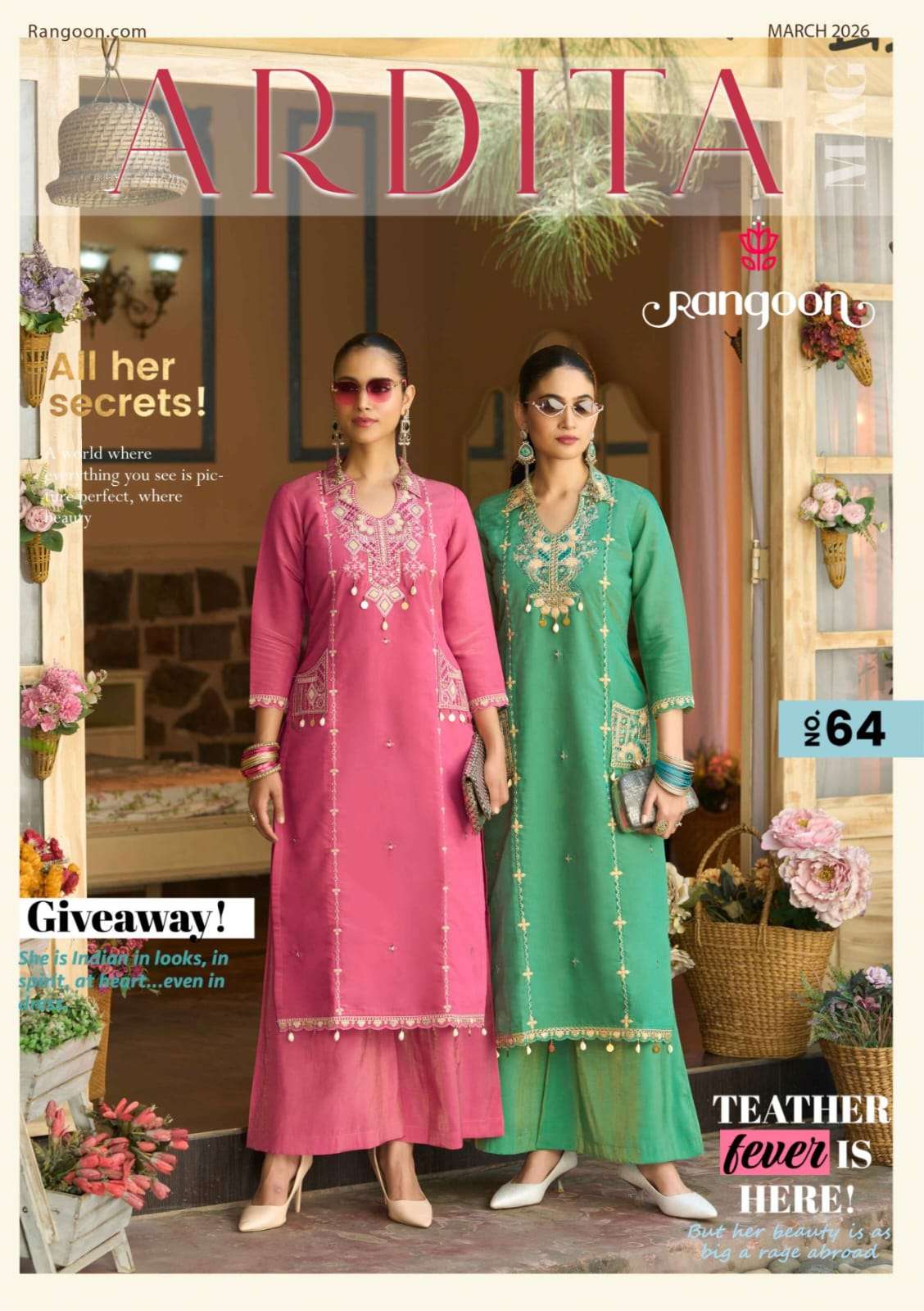 rangoon ardita viscose with fancy embroidery top with Divider palazzo collection