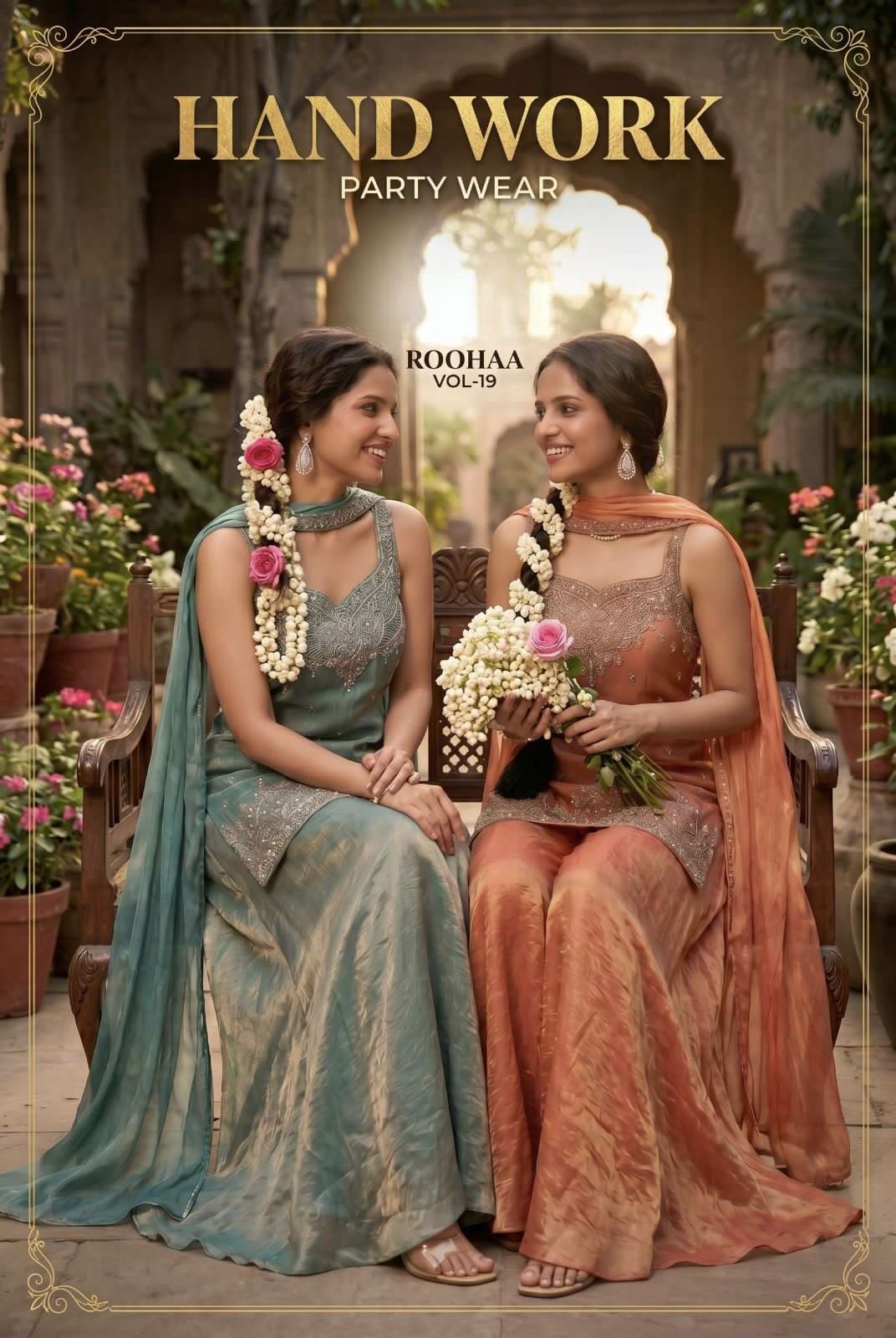 Roohaa vol 19 by Krisha creation Tora silk with Handwork & embroidery work Top with Palazzo & dupatta set