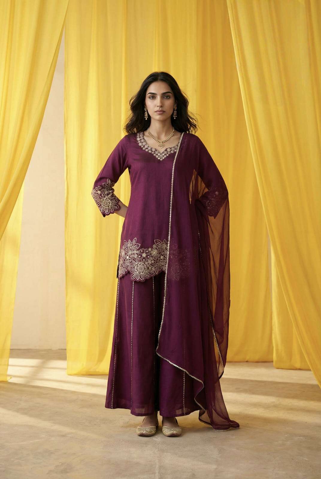 swarna Elegant Indo Western set crafted in premium Vichitra Bloomer fabric