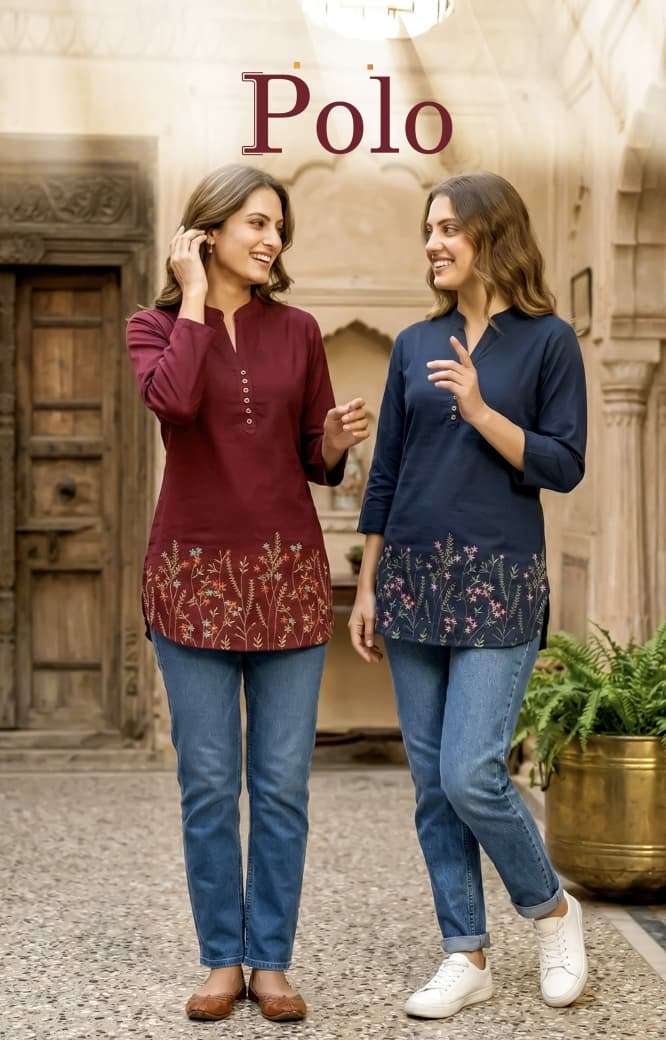 tips & tops polo heavy rayon embroidery fancy western short kurtis