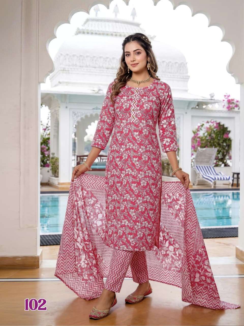 tips & tops summer fashion vol 12 cotton print kurti pant with cotton mal dupatta set