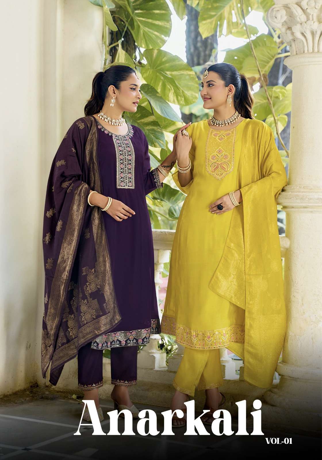 vaniska anarkali vol 4 gown style embroidery mal chanderi kurti pant duapatta set