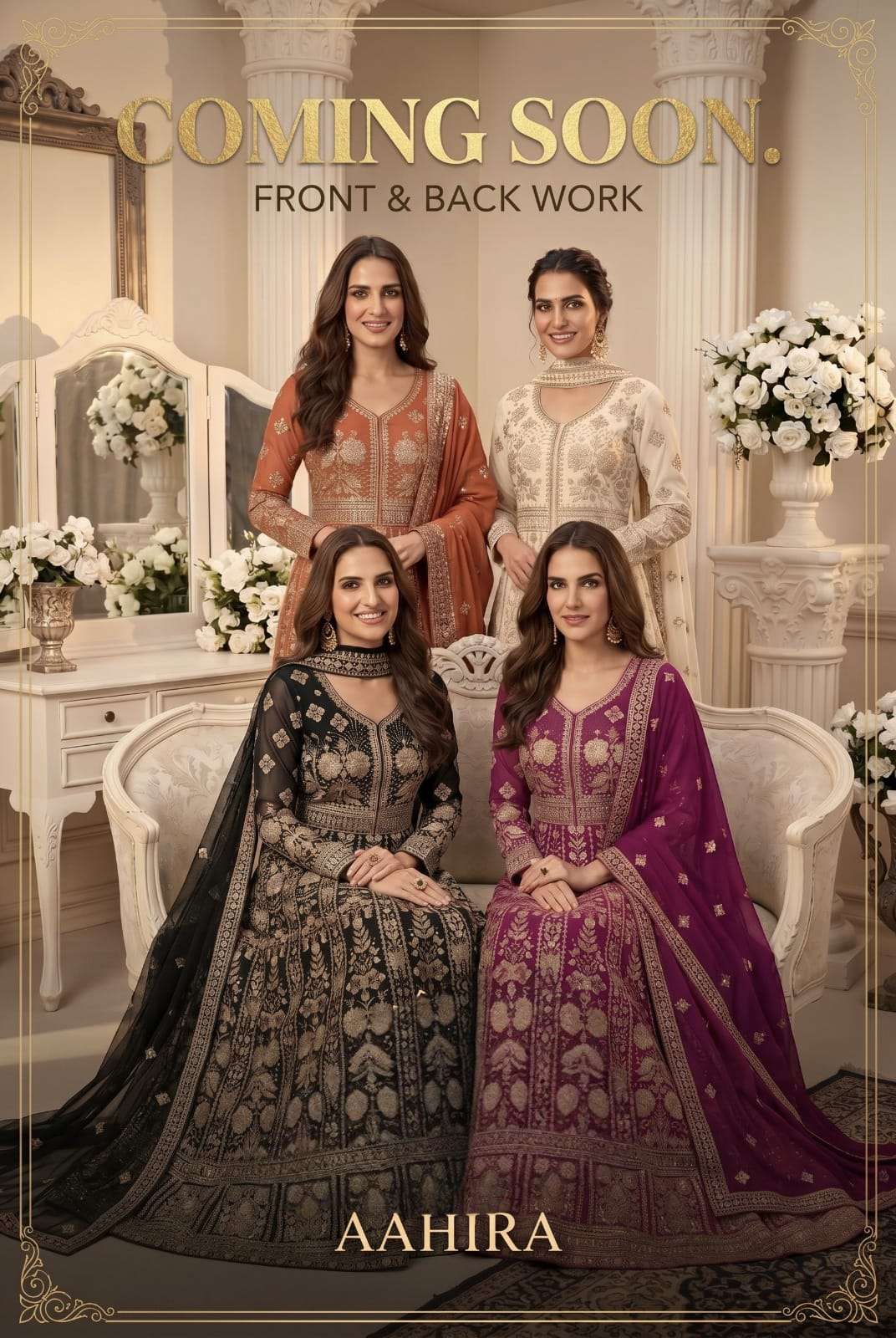 Aahira by krisha creation Front & Back work Premium Georgette Bridal Gown for Women
