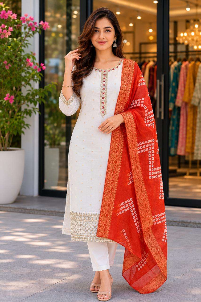 diwali day Chanderi Zari Butti Fancy Kurti Pant Dupatta set Collection