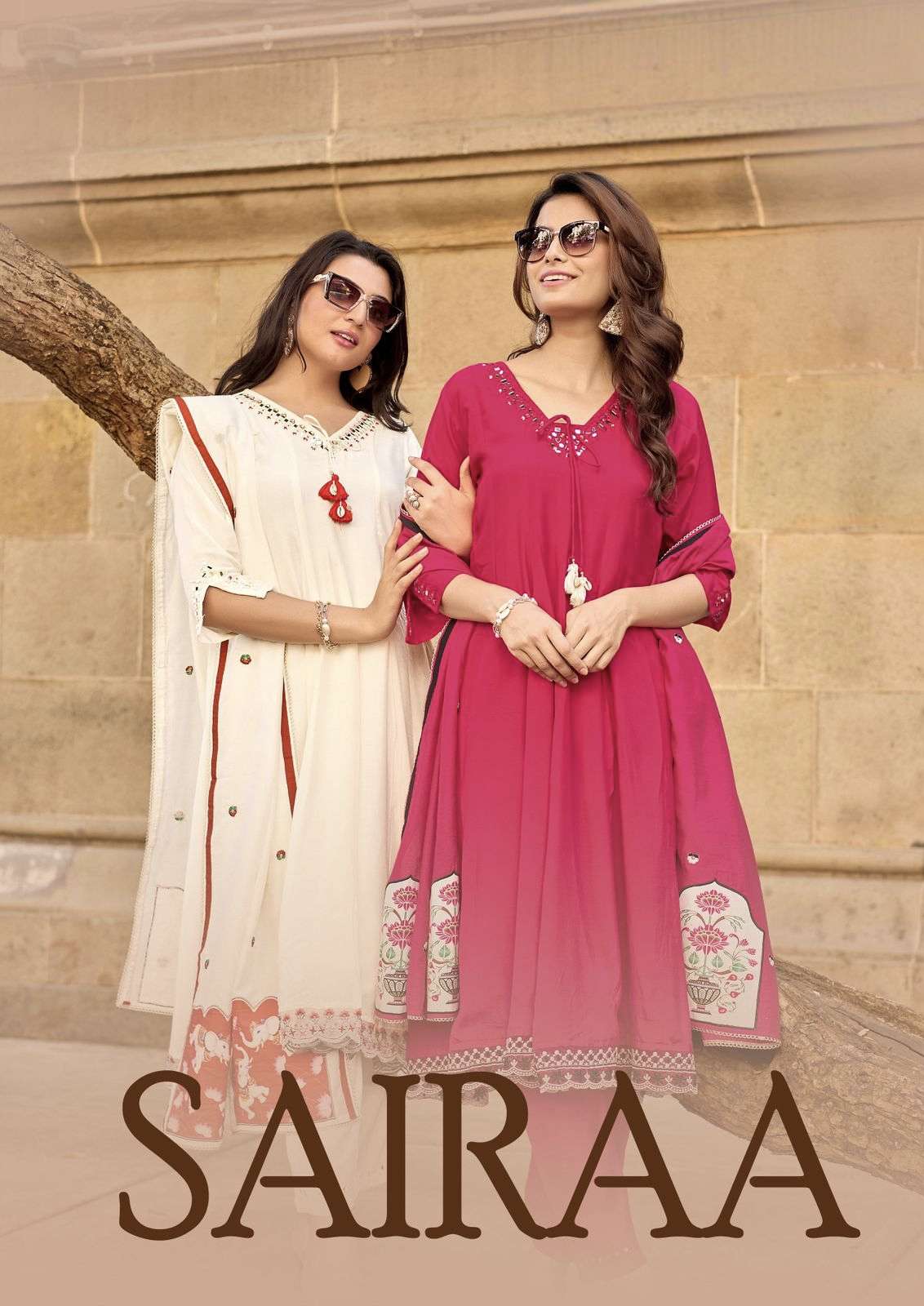 kadlee sairaa pure muslin thread & handwork kurti with pant & dupatta set