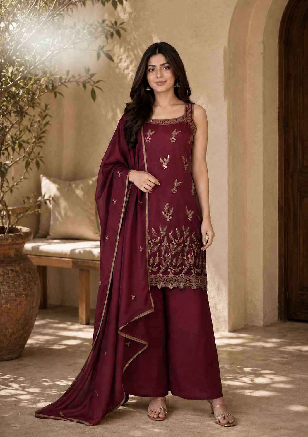 krisha 019 Elegant ethnic wear featuring beautiful embroidery detailing Palazzo Suits