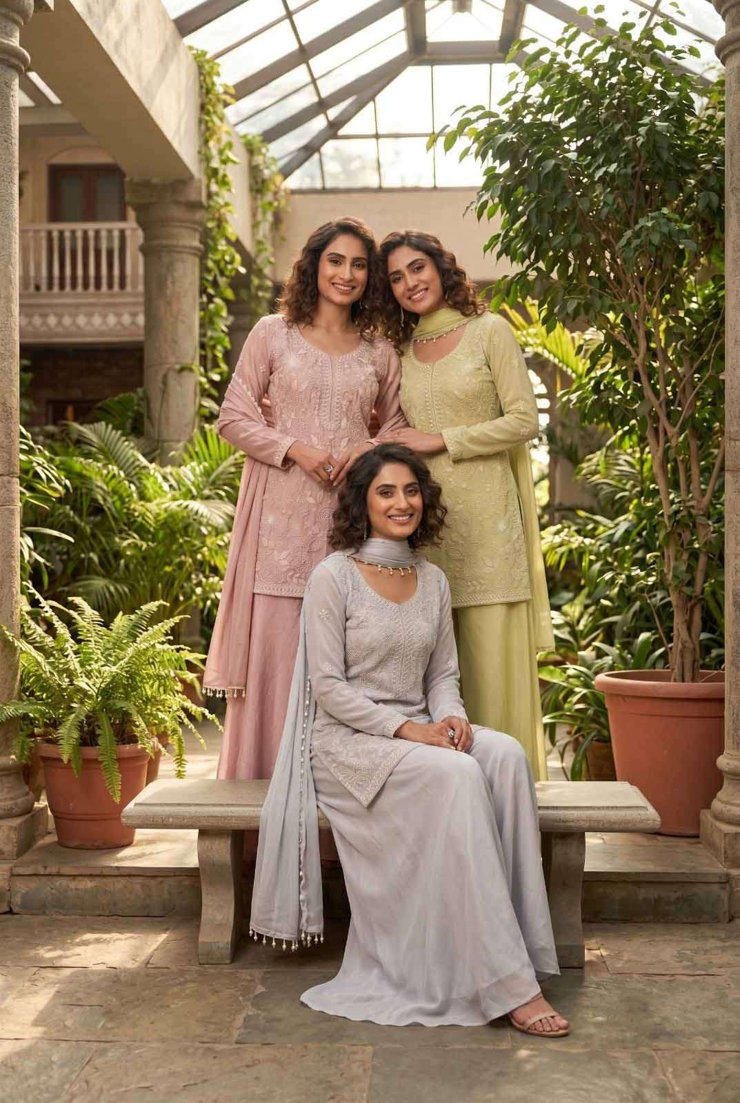 krisha creation presents Daisy Premium Chinon with Beads work top with palazzo & dupatta set