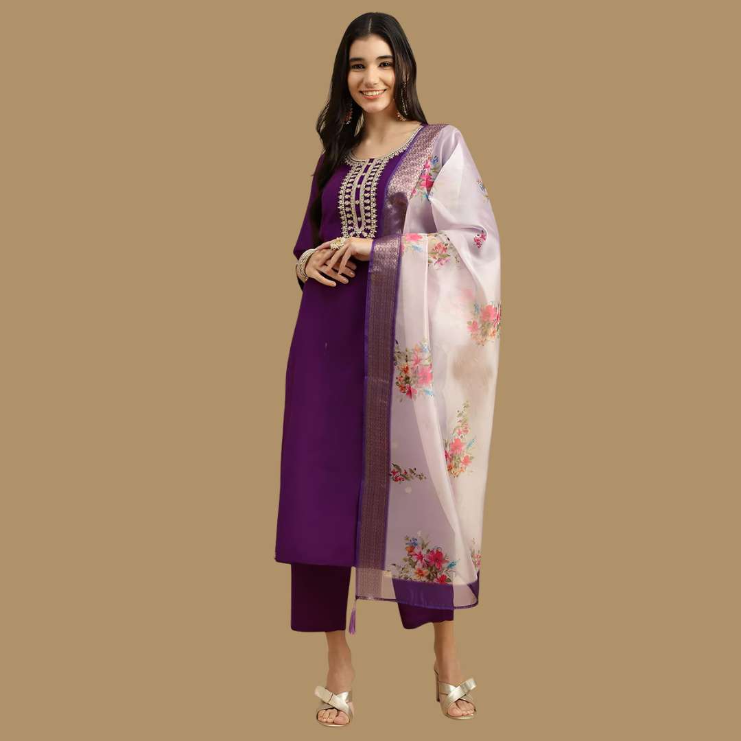 krisha creation Sushi rayon slub kurti pant with chanderi dupatta set