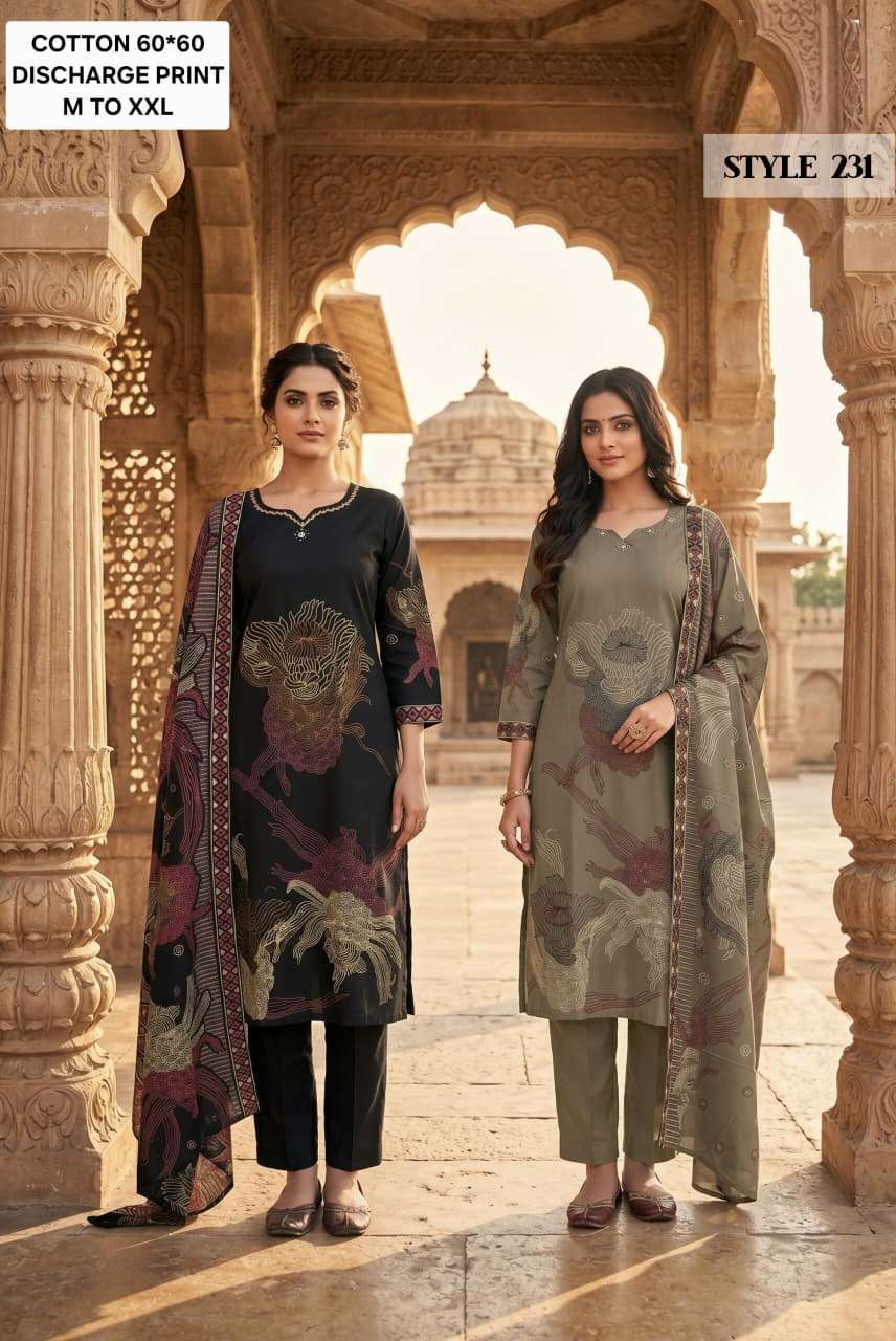 OSSM Style Combo 230 231 232 233 234 Cotton Discharge Print 60 60 Kurti Pant Dupatta Set Wholesale by Krisha Creation Surat