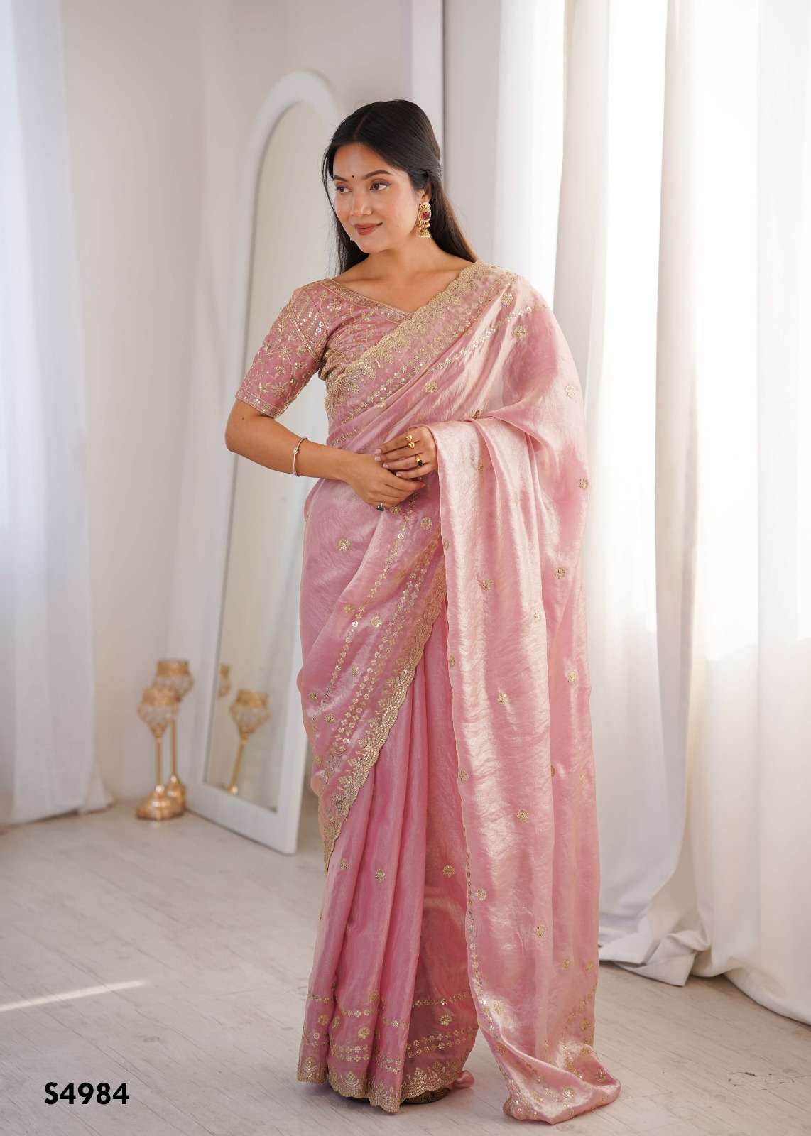 ramya fendi satin with sequence & embroidery Sarees for Festive & partywear