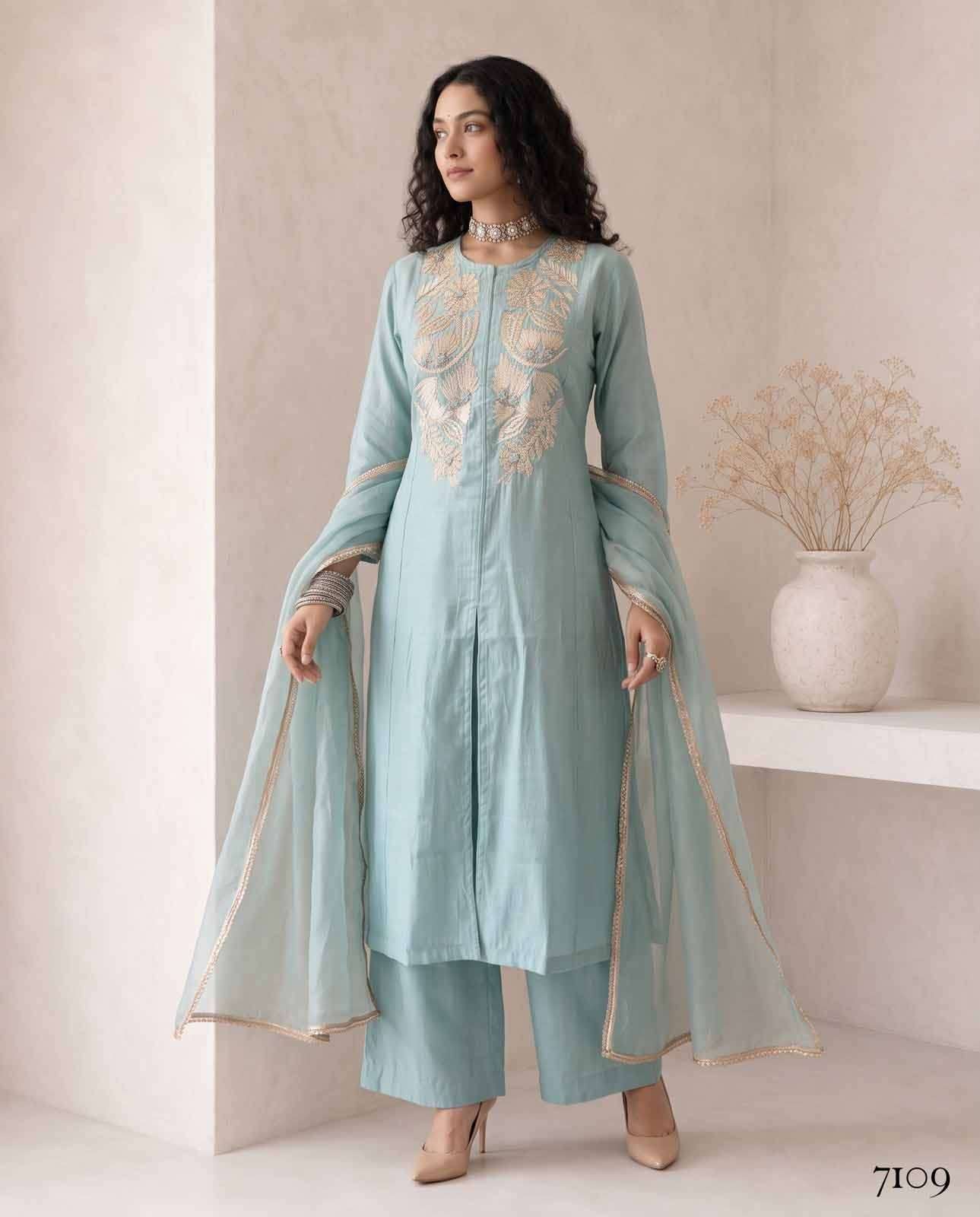 krisha official 7106 7109 roman silk with heavy work light colour premium salwar suit collection for rakshabandhan