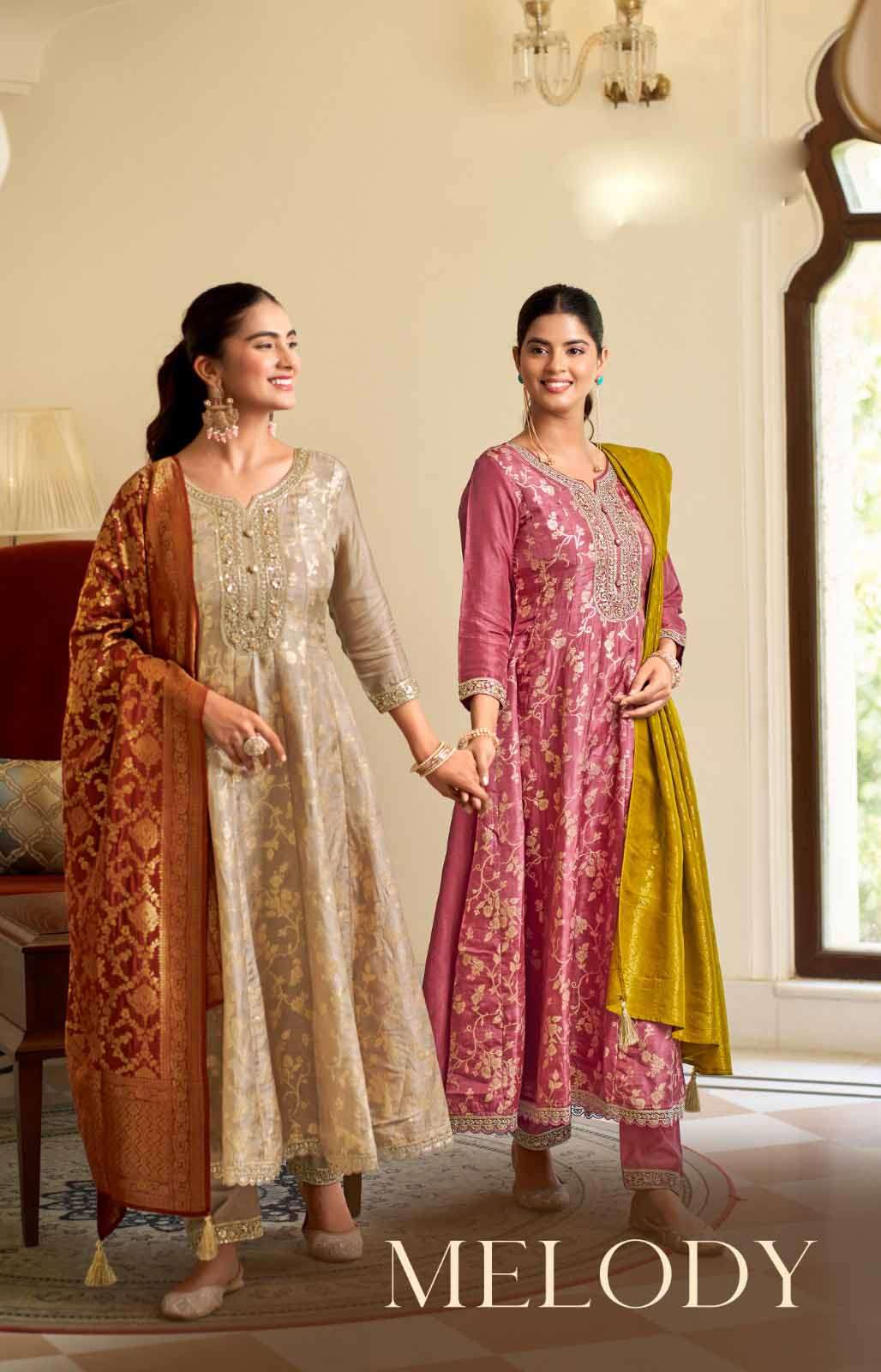 melody Pure Russian Jecquard With Fancy work & Khatli Handwork ANARKALI STYLE collection