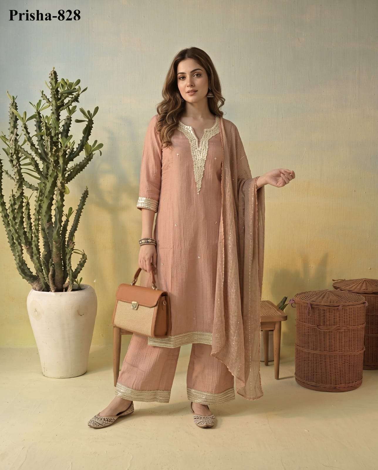 pratibha preimum salsa fabric fancy top with palazzo dupatta set for rakshabandhan