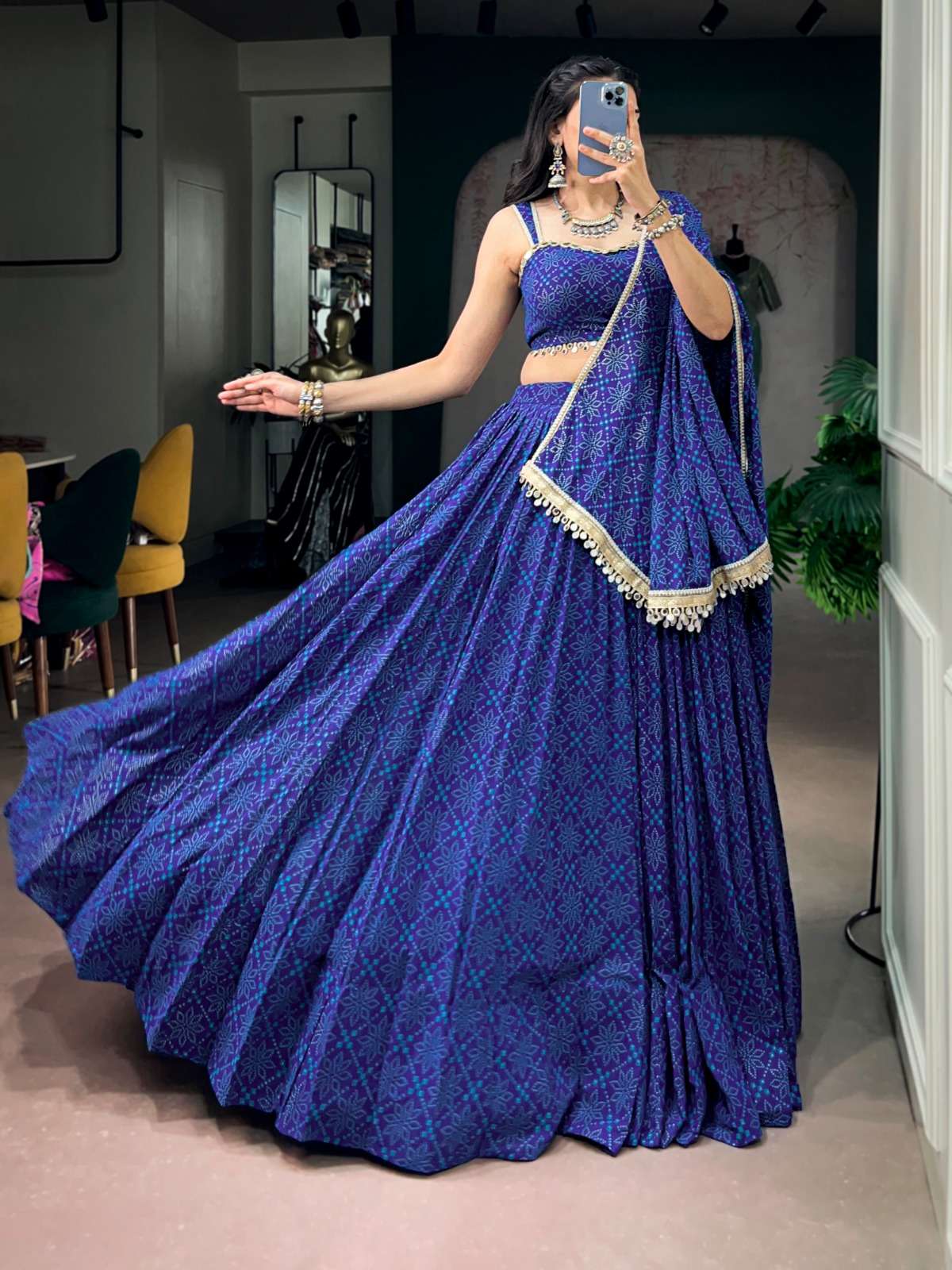 Navratri bandhej foil print georgette designer lehenga for Navratri Festival