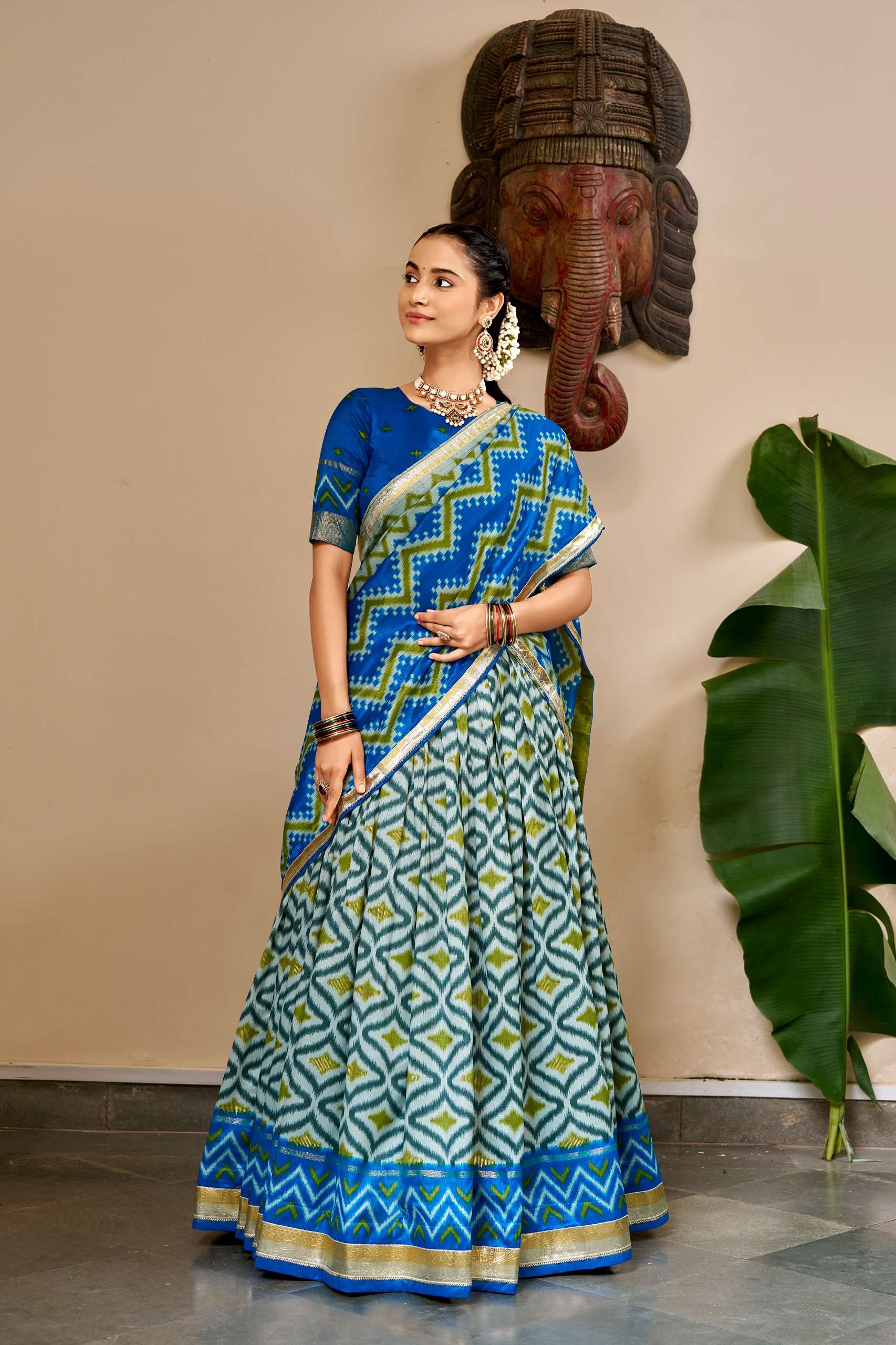 Celebrate the beauty of Indian prints with this Tussar Silk lehenga now available at wholesaler krisha creation