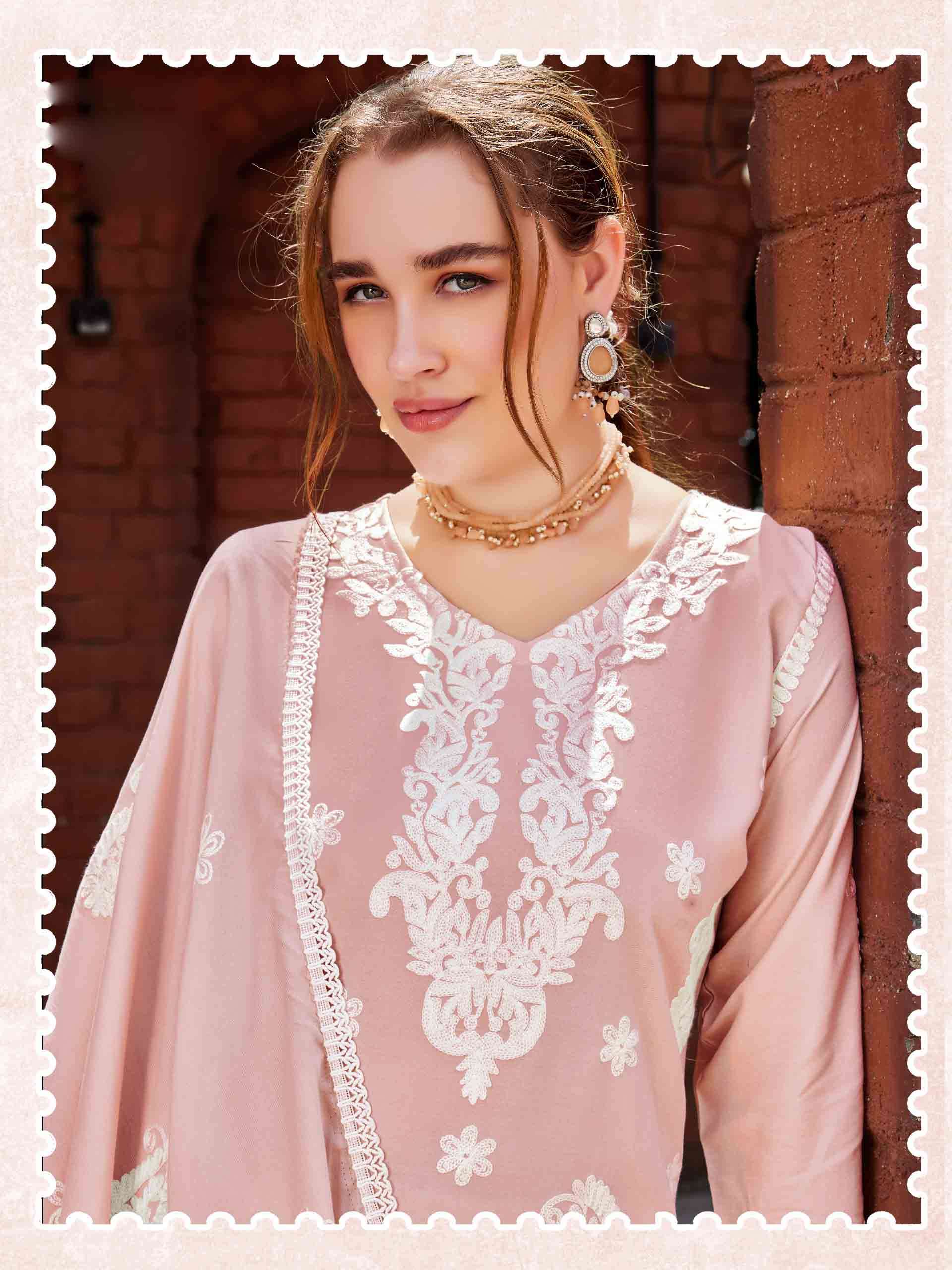 firdose 14kg rayon with treadwork top with palazzo & dupatta set at krisha creation wholesaler