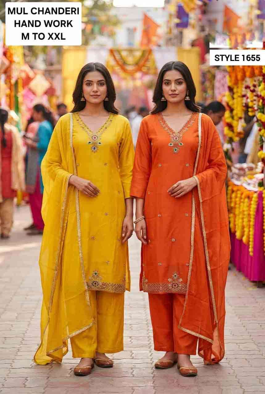 krisha creation presents viscose mul chanderi combo set kurti pant dupatta for diwali online wholesaler