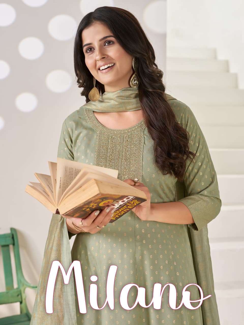 Milano Rayon 14kg Foil Print Anarkali style Kurti with Pant Dupatta set now at krisha creation wholesaler