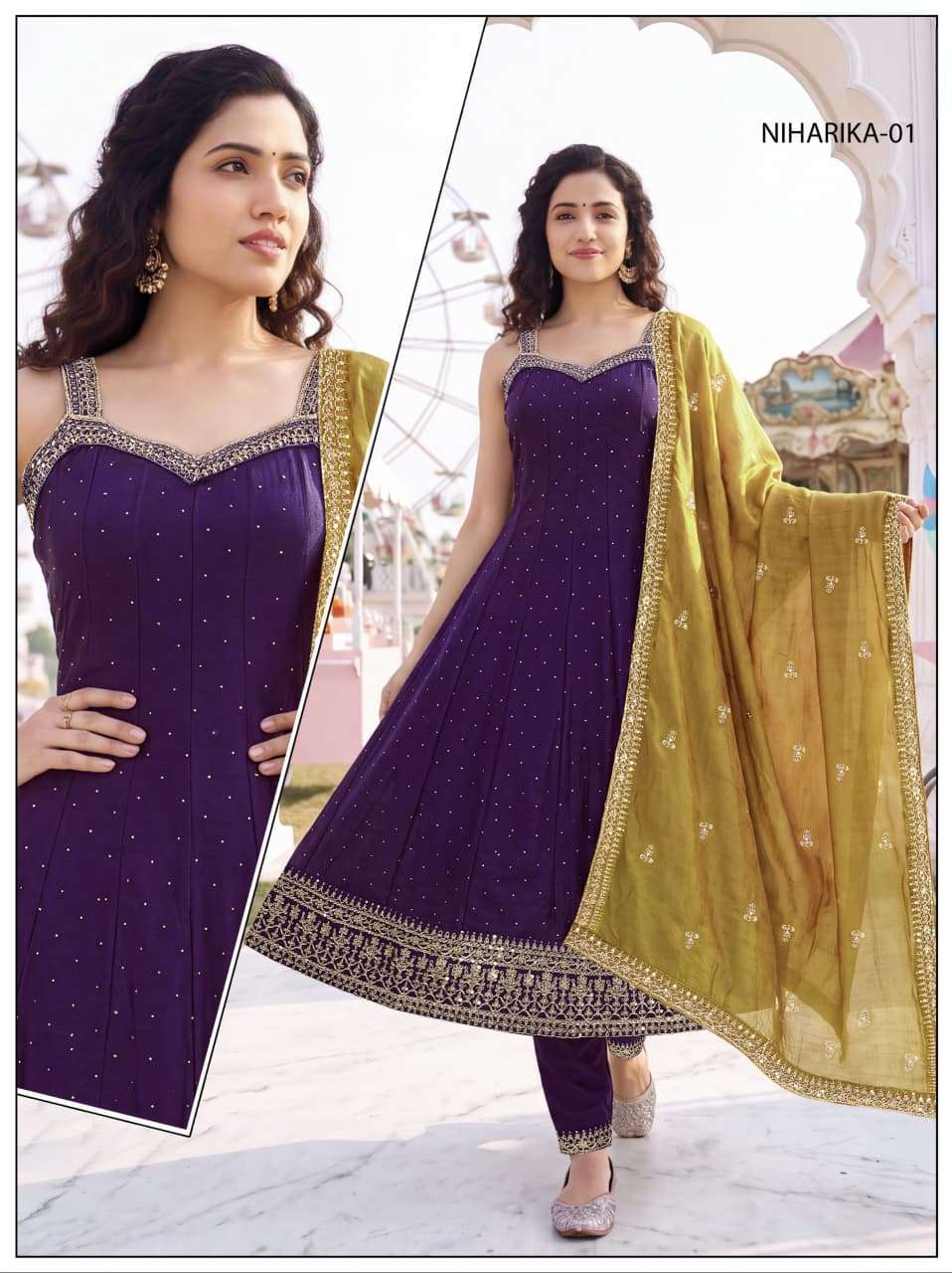 Niharika Vichitra silk Spaghetti with beads work anarkali style collection at wholesaler krisha creation