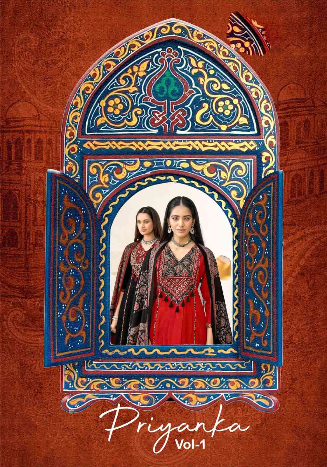 priyanka vol 1 by mayuri creation kutchi cotton with embroidery kurti pant dupatta set online wholesaler