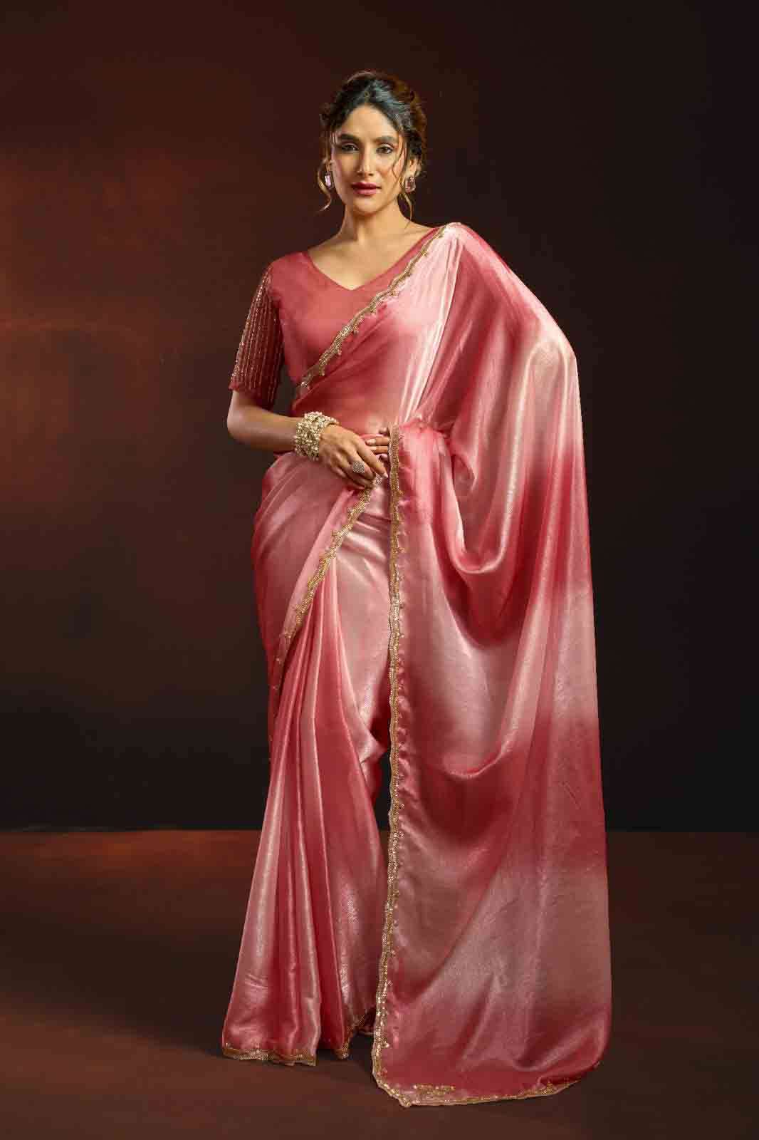 sudha gobuni fendi satin Premium Partywear Sarees now available at krisha creation wholesaler