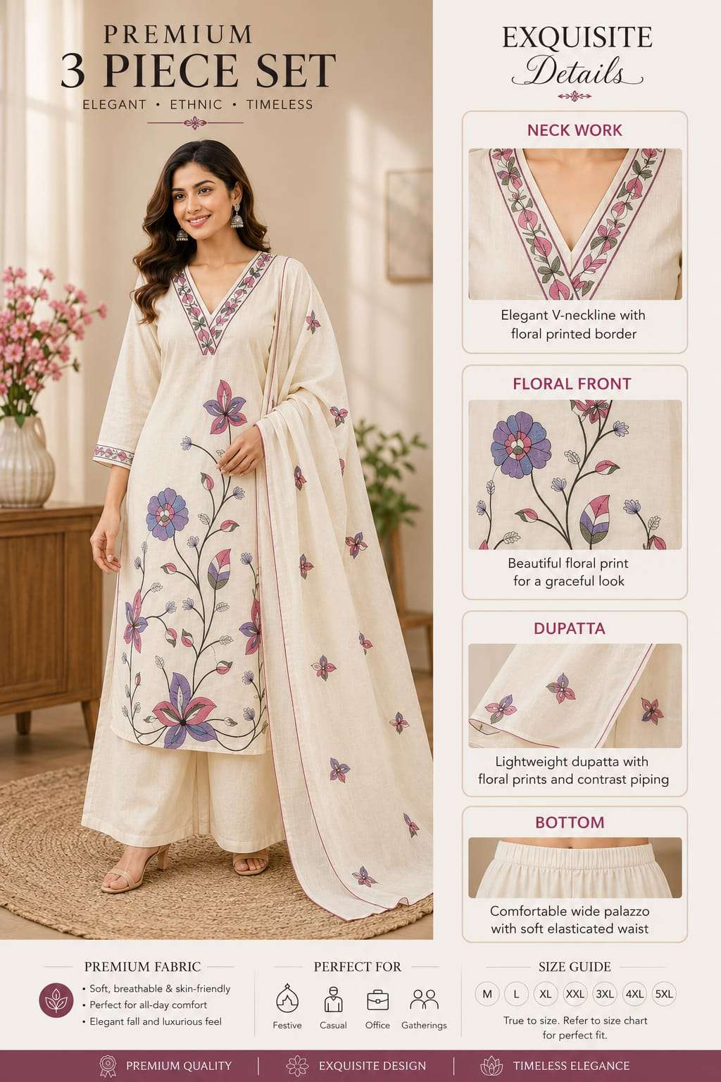 Hardik fancy cotton embroidery top with plazzo and dupatta combo set at wholesaler krisha creation