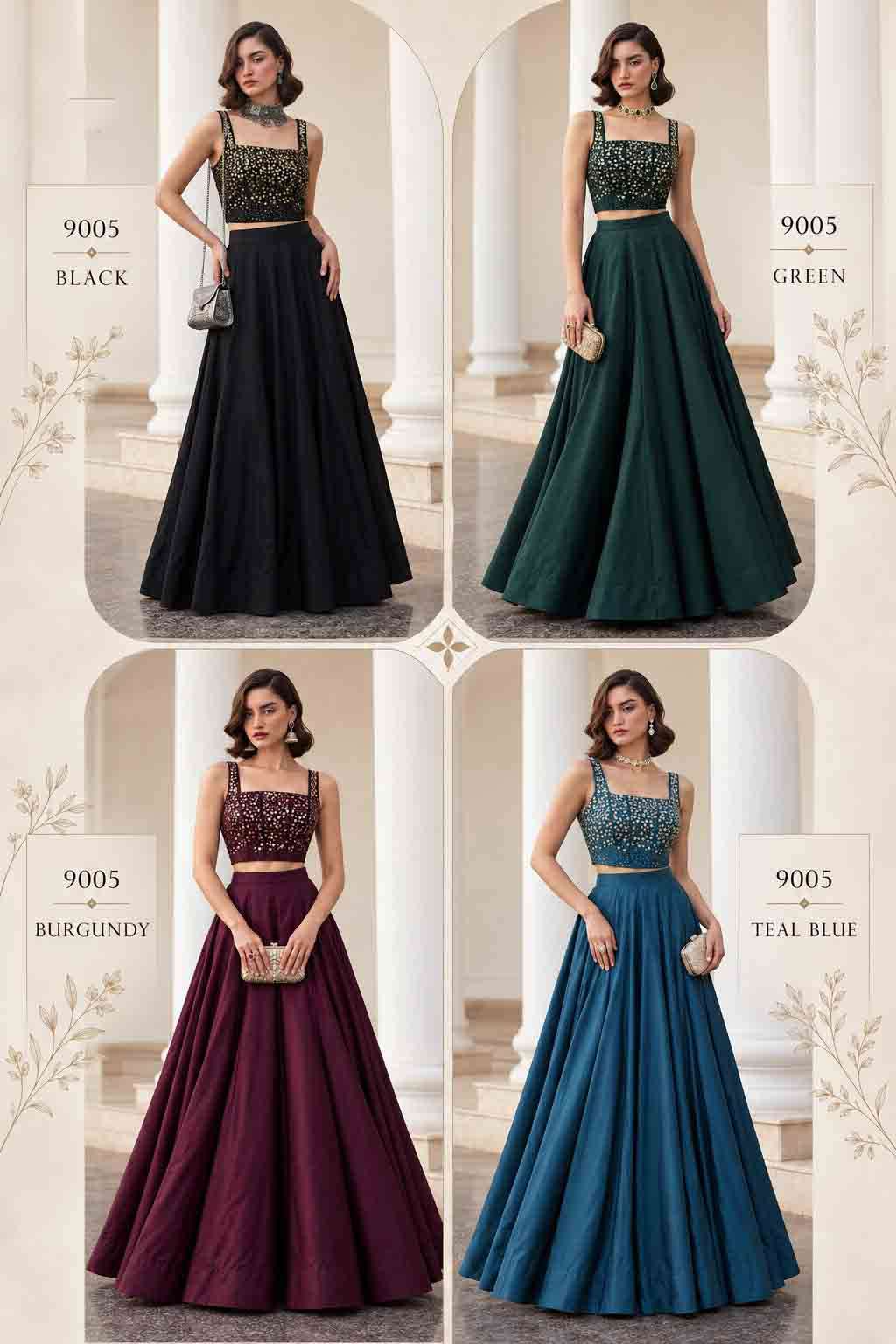 krisha official 9005 colours soft silk partywear lehenga choli collection at wholesaler krisha creation
