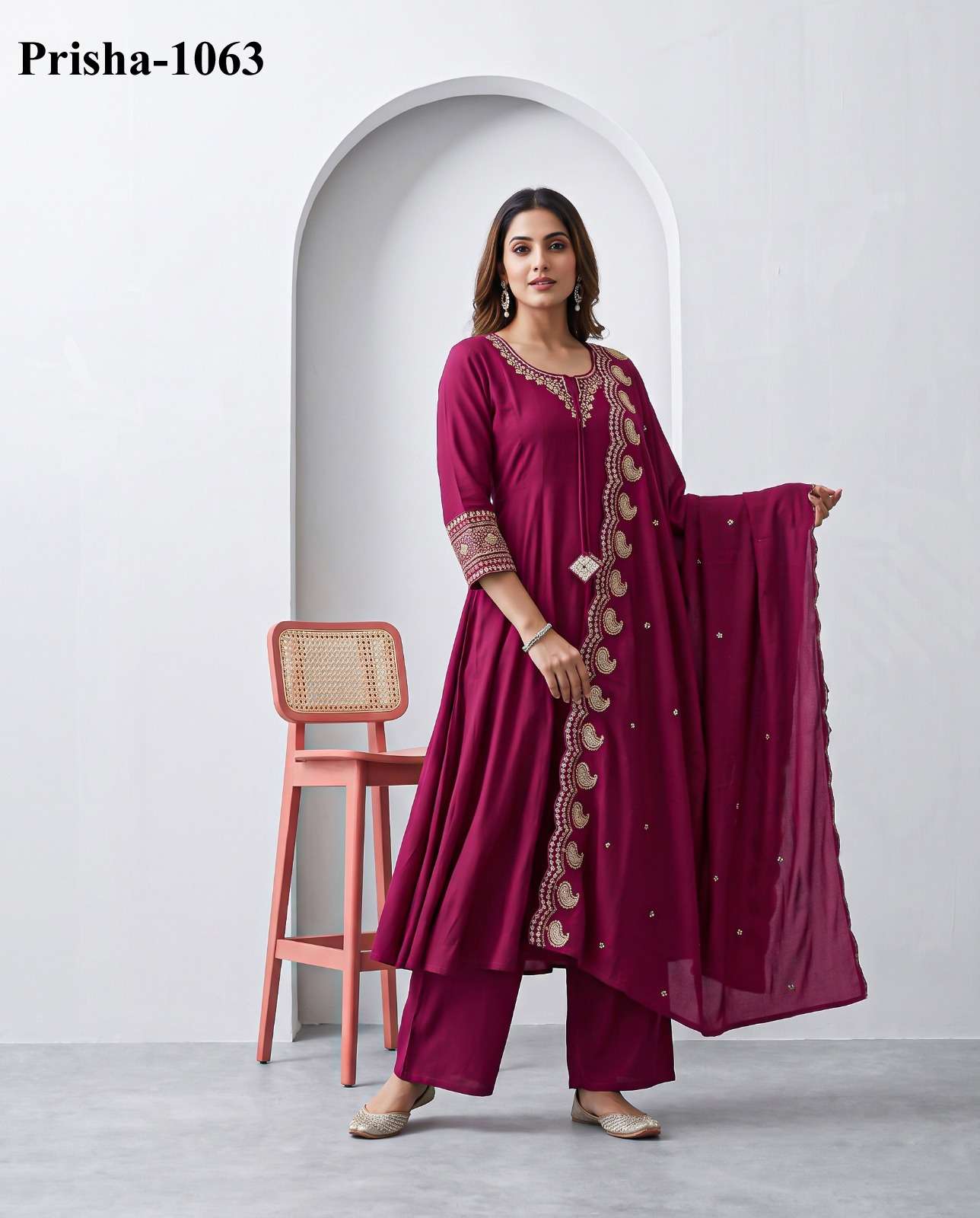 prisha 1063 Heavy Roman anarkali style top pant with dupatta set wholesaler krisha creation