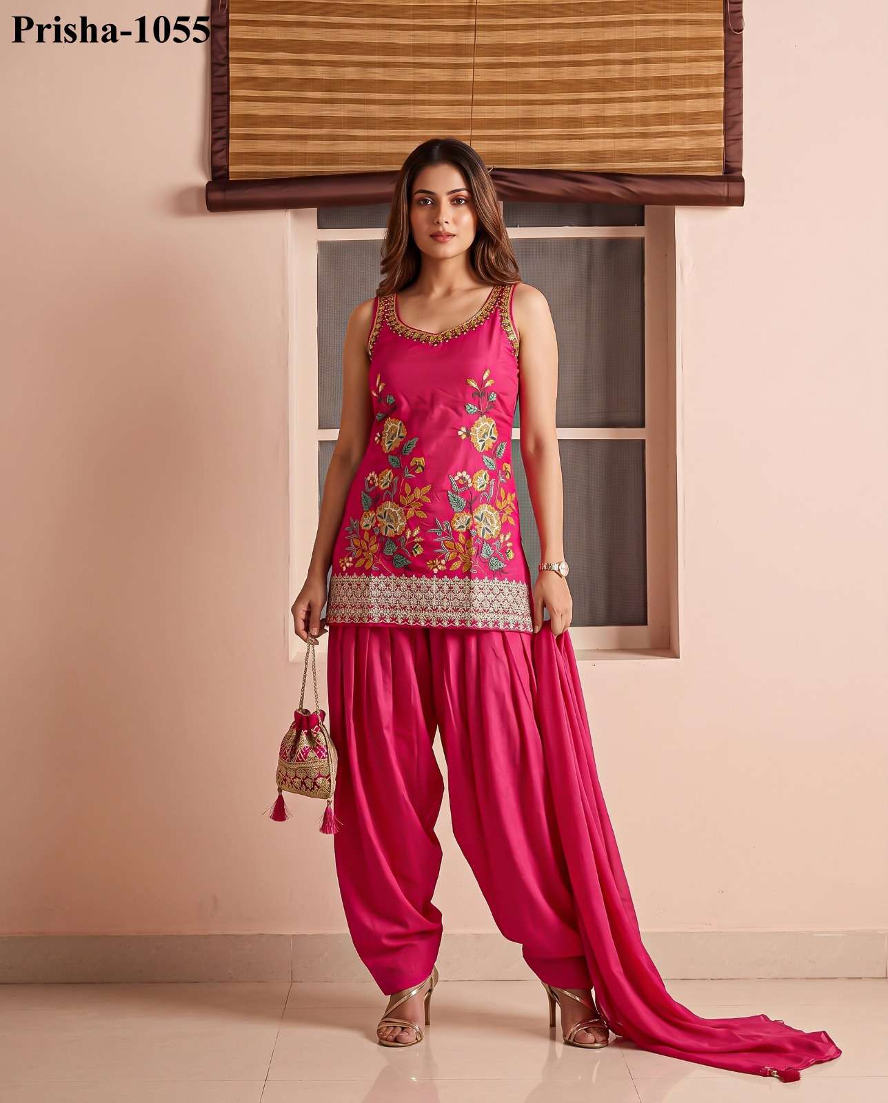 Prisha Heavy Roman with Cotton inner Top with Farshi Pant & Dupatta set wholesaler krisha creation