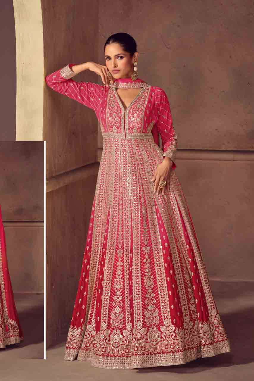 Romani Gulkayra Designer Real Chinon Heavy Embroidery Bridal Gown at krisha creation wholesaler