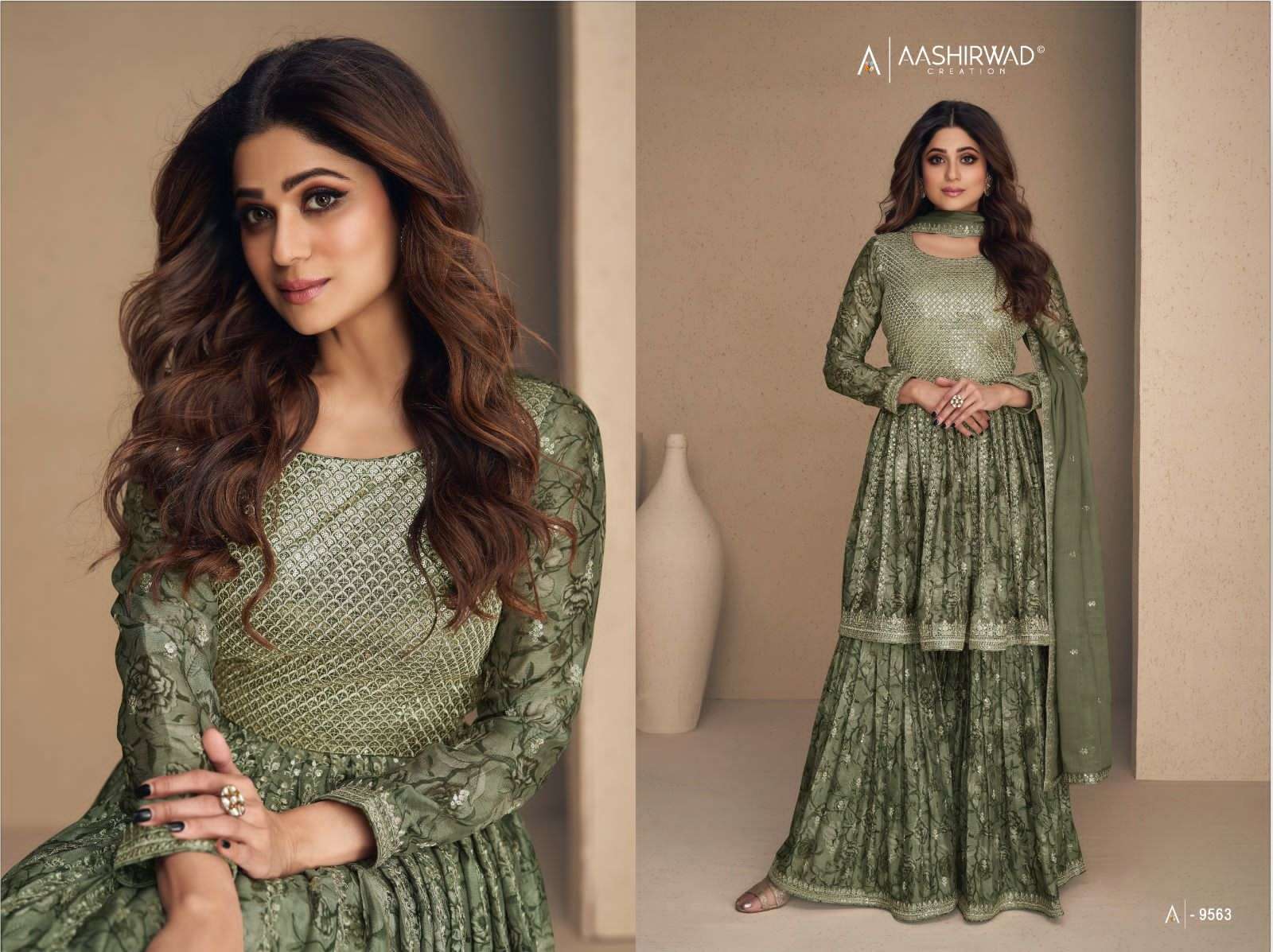 Flower x Shamita Shetty Premium Chinon Silk Designer Sharara Suit Collection Exclusive at Krisha Creation Surat