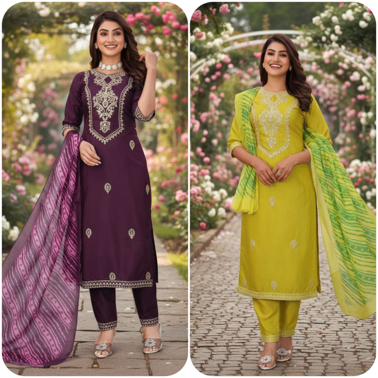 KRISHA CREATION SARKAR HIT COTTON BLEND WITH EMBRODEIRY WORK FANCY DESIGNER READYMADE SUITS	
