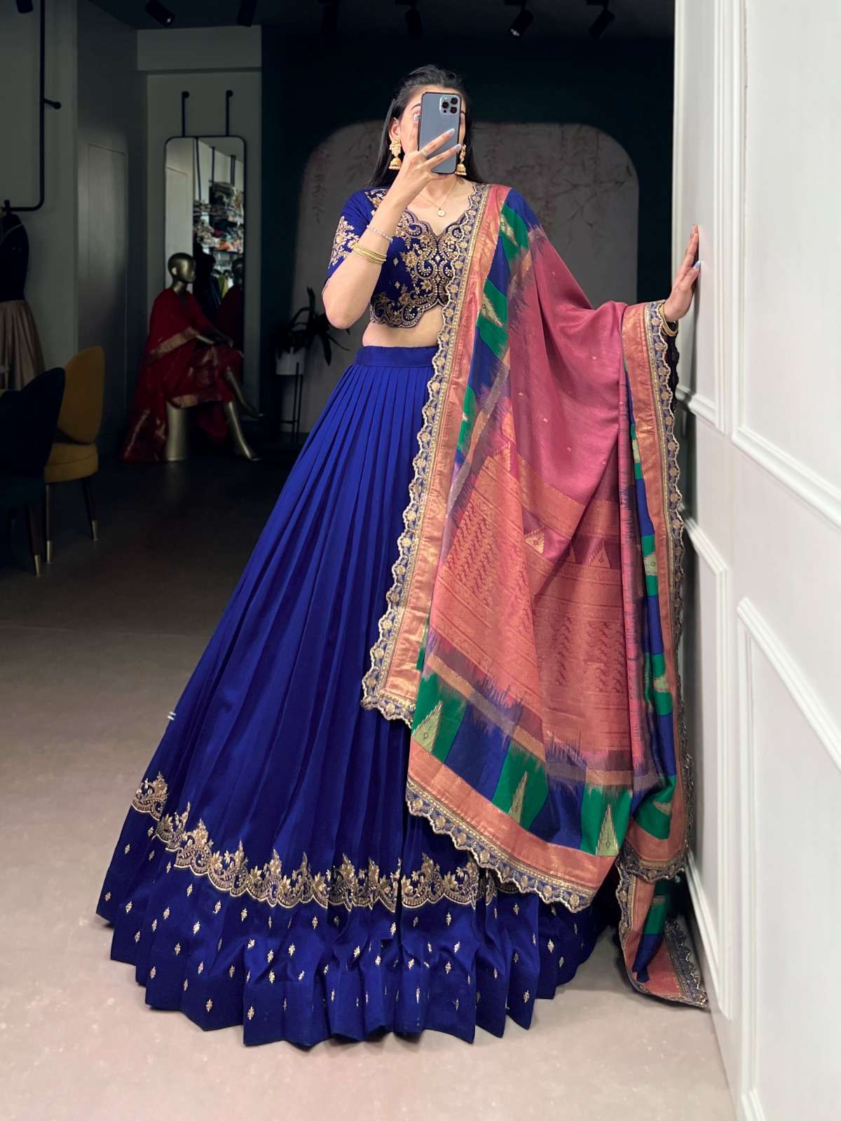 aarna vichitra silk thread & embroidery partywear lehenga choli collection by krisha creation wholesaler