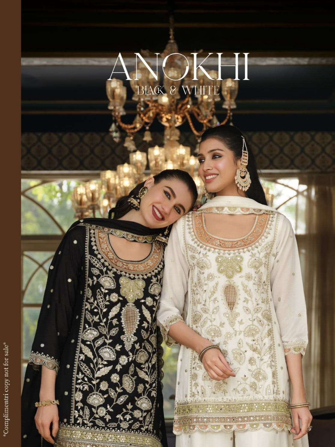 anokhi eba balck & white by krisha creation real chinon with heavy heavy work on top with palazzo dupatta