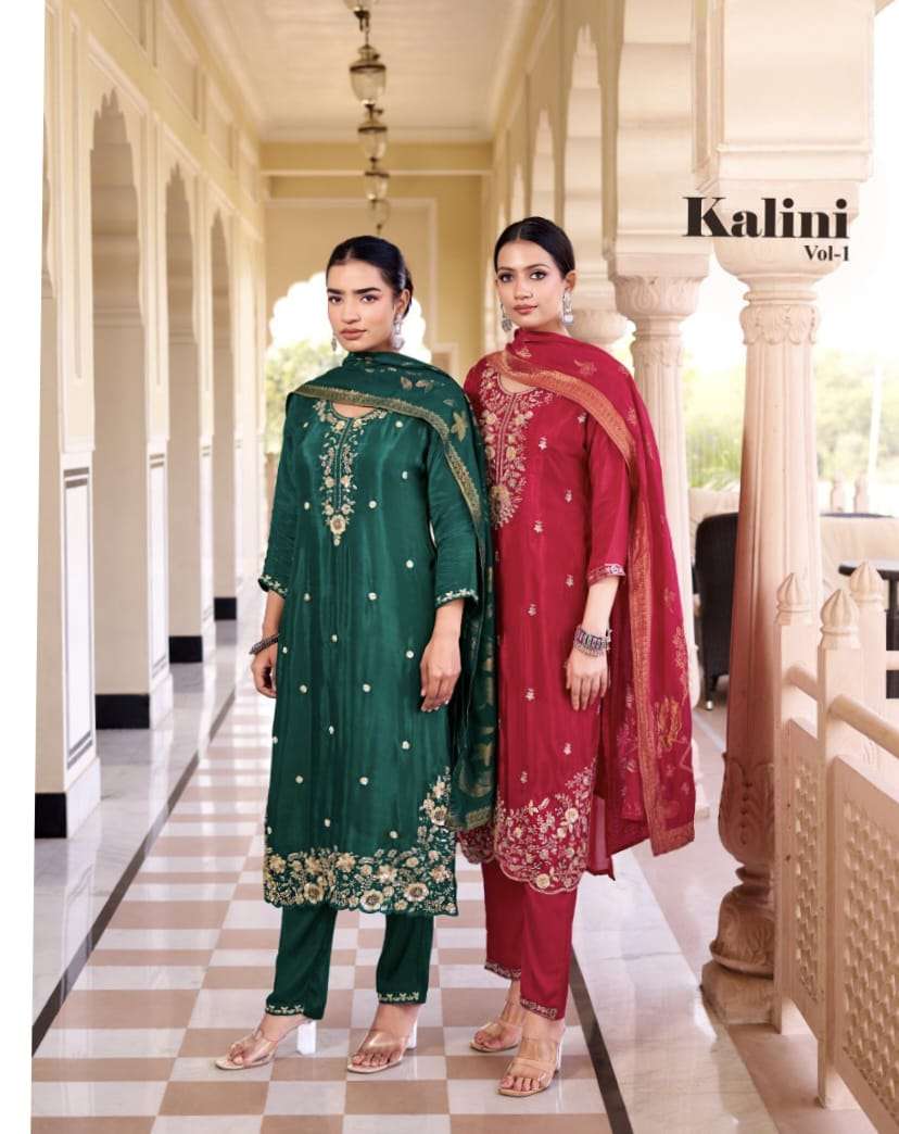 kalini vol 1 radhika by krisha pure silk beads work kurti pant dupatta set