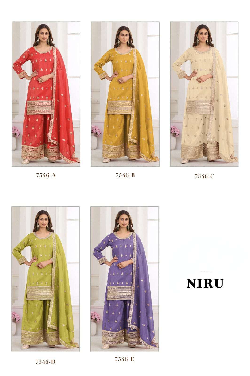 Niru gulkayra by krisha premium simar silk with embroidery top with palazzo & dupatta set