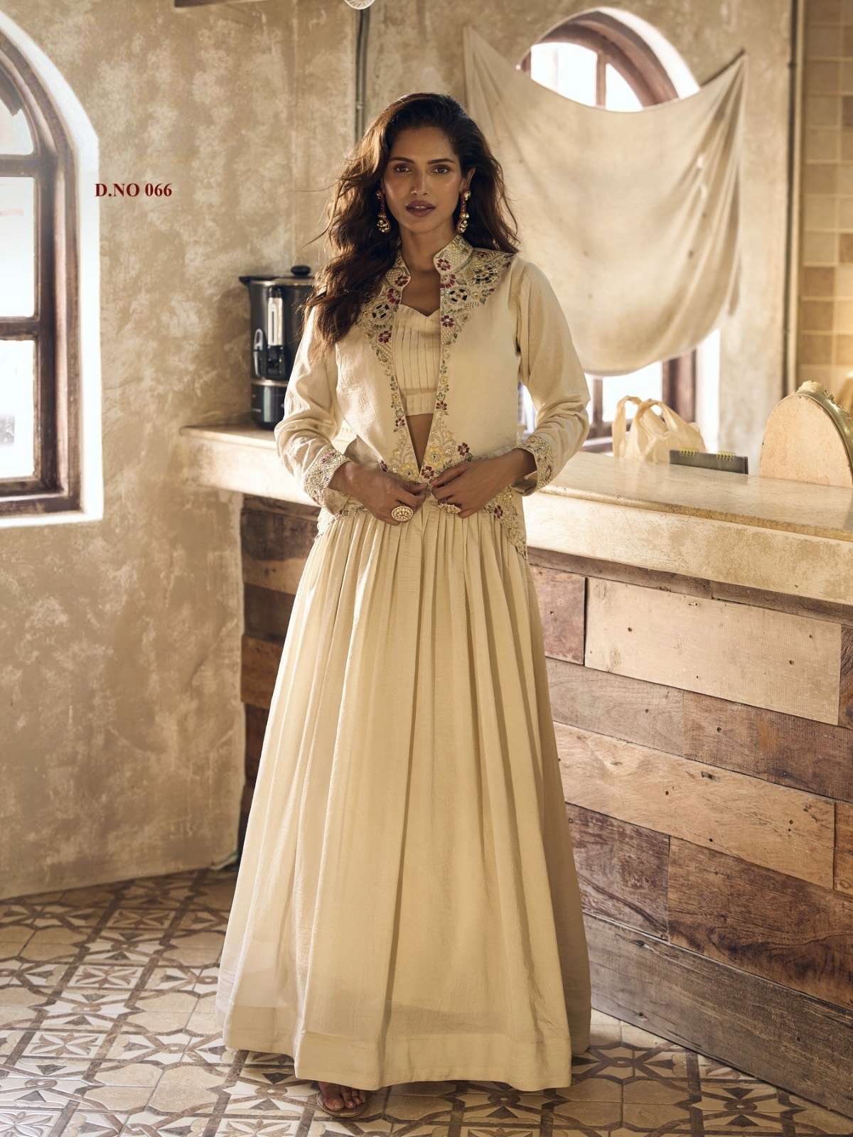 Krisha 066 Designer Jacket Lehenga Set in Vichitra Zazu Silk indo western collection