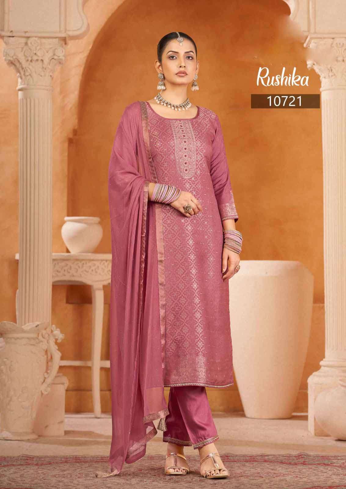 rangoon rushika Viscose Muslin Jecquard With Zarkan Diamond work kurti with pant dupatta set