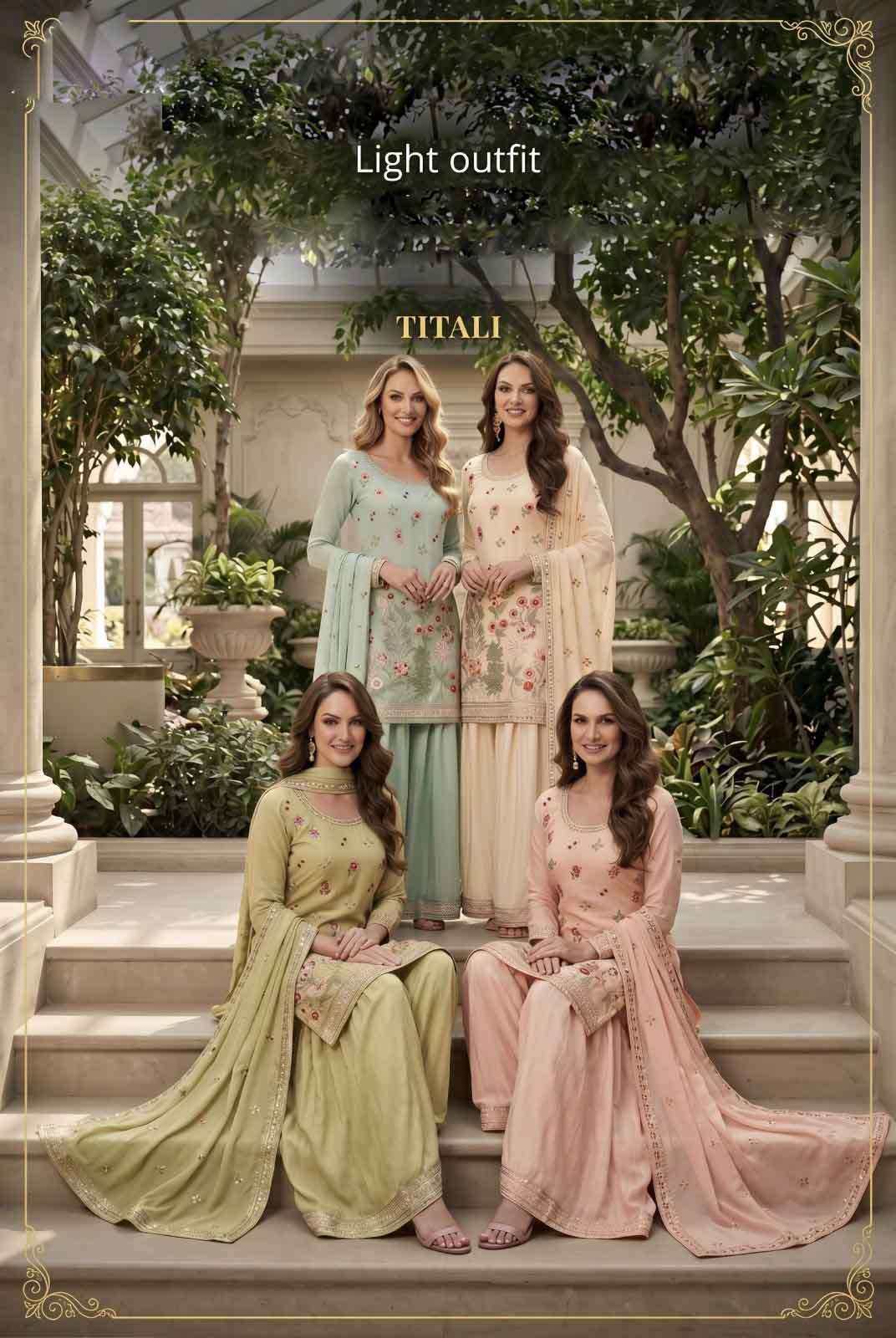 titali by krisha creation premium chinon work top with palazzo & dupatta set