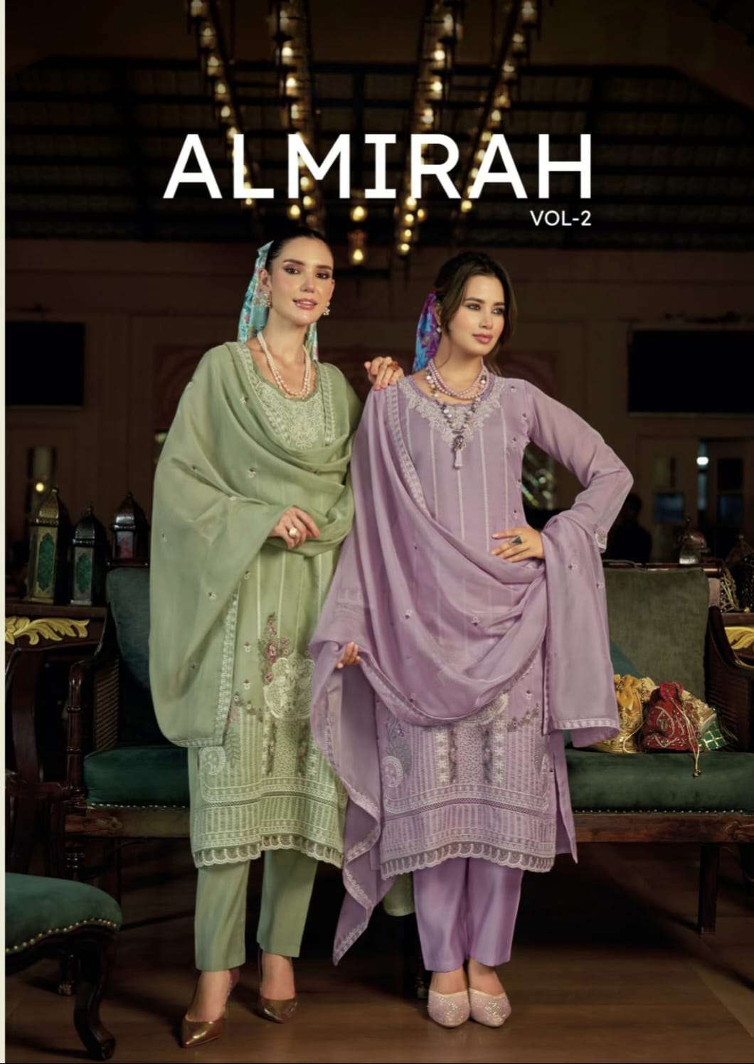 almira vol 2 by krisha creation soft organza embroidery top with pant & dupatta set