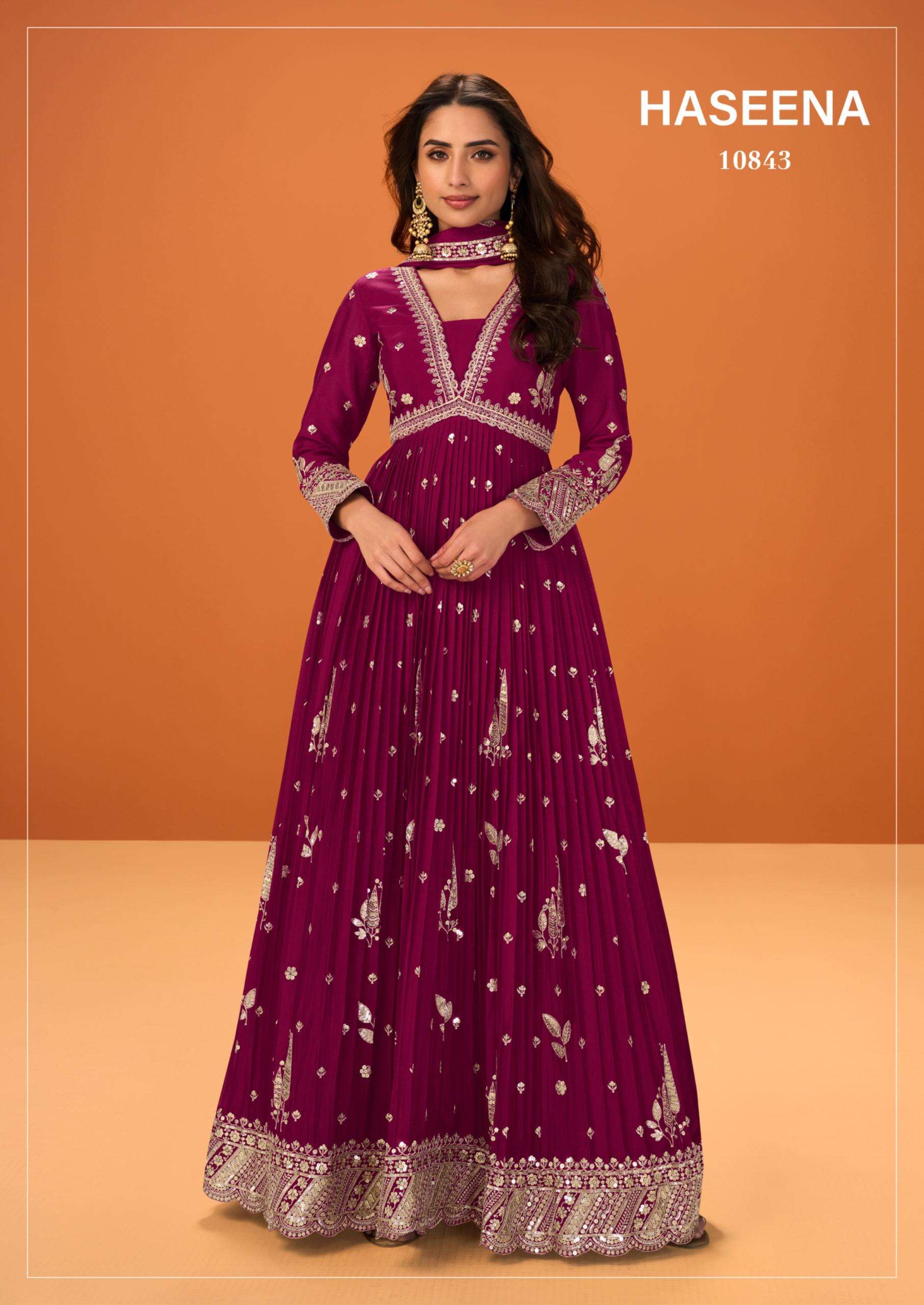 haseena premium chinon Partywear Gown with dupatta set now at wholesaler krisha creation