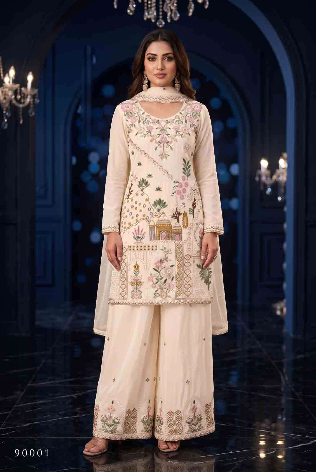  krisha creation Presents Sheela Embroidery & Handwork Top with palazzo and dupatta set for rakshabhandhan festival